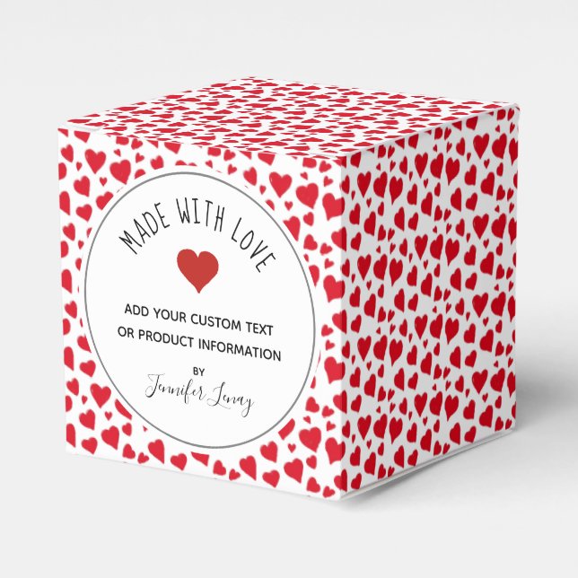 Made With Love Valentines Red Hearts Personalized Favor Box (Front Side)