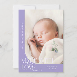 Made With Love Violet Photo Birth Announcement
