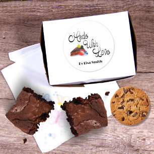 Made With Love Watercolor Chocolate Cake Berries Classic Round Sticker