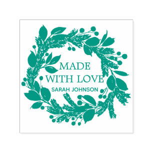 Made With Love Winter Foliage Wreath Personalized Self-inking Stamp