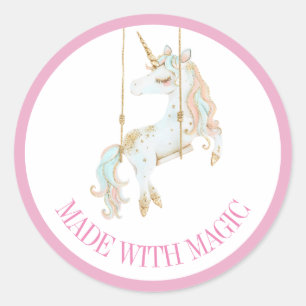 Made With Magic Pink & Gold Unicorn Classic Round Sticker