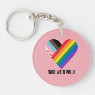 Made With Pride Rainbow Heart Custom Modern  Keychain