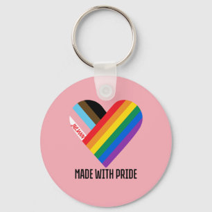 Made With Pride Rainbow Heart Custom Modern  Keychain