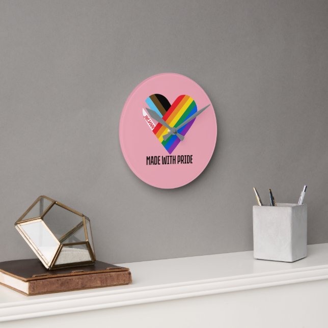 Made With Pride Rainbow Heart Custom Modern  Round Clock (Office)
