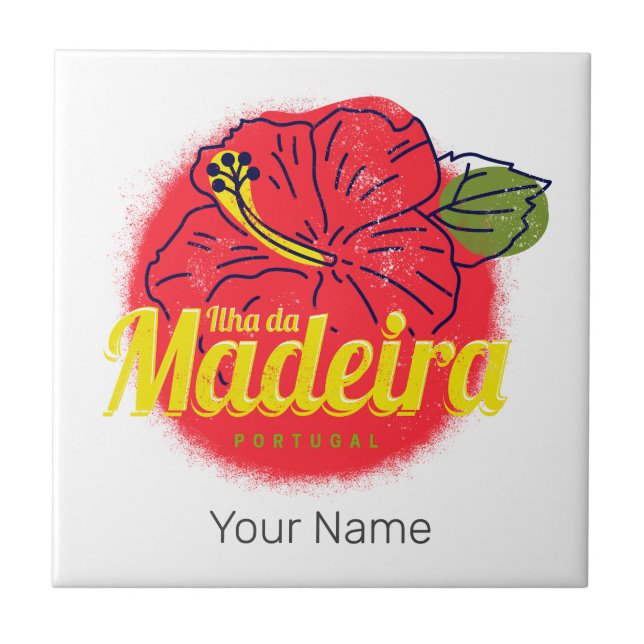 Madeira Hibiscus Flower Island Portugal Souvenir Tile (Front)