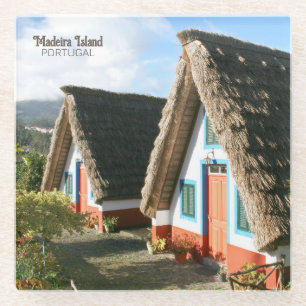 Madeira Island photo with Typical Houses, Portugal Glass Coaster