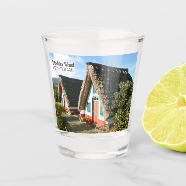 Madeira Island photo with Typical Houses, Portugal Shot Glass (Front)