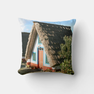 Madeira Island photo with Typical Houses, Portugal Throw Pillow