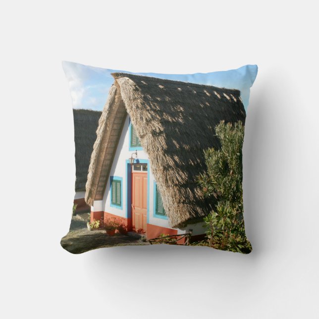 Madeira Island photo with Typical Houses, Portugal Throw Pillow (Front)