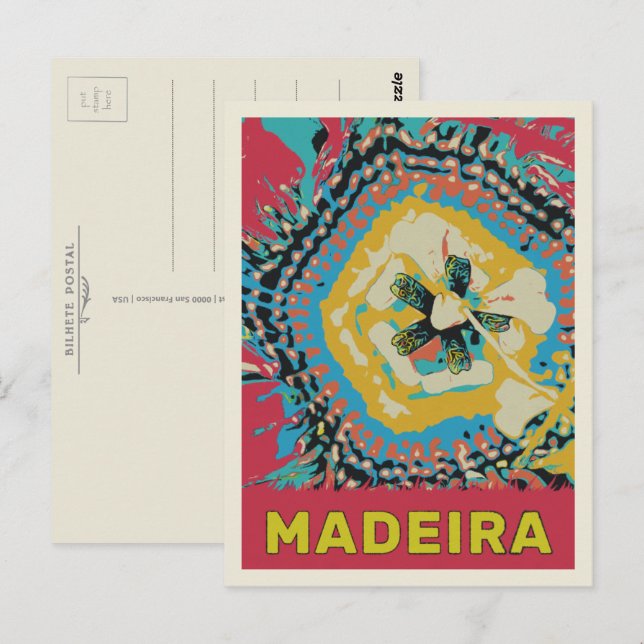 Madeira passion flower illustration Portugal Postcard (Front/Back)