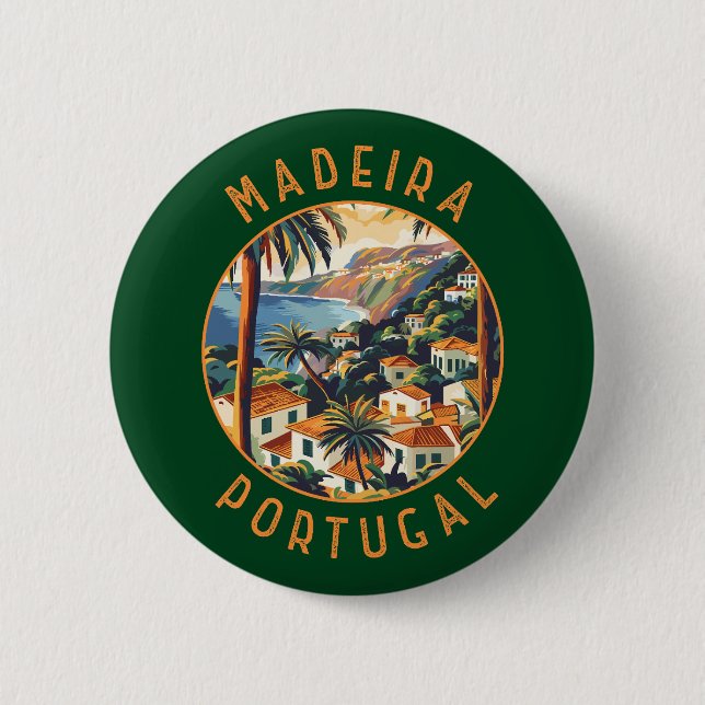 Madeira Portugal Retro Distressed Circle 2 Inch Round Button (Front)