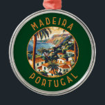 Madeira Portugal Retro Distressed Circle Metal Ornament<br><div class="desc">Madeira retro vector travel design. Madeira,  an autonomous region of Portugal,  is an archipelago comprising 4 islands off the northwest coast of Africa. It is known for its namesake wine and warm,  subtropical climate.</div>