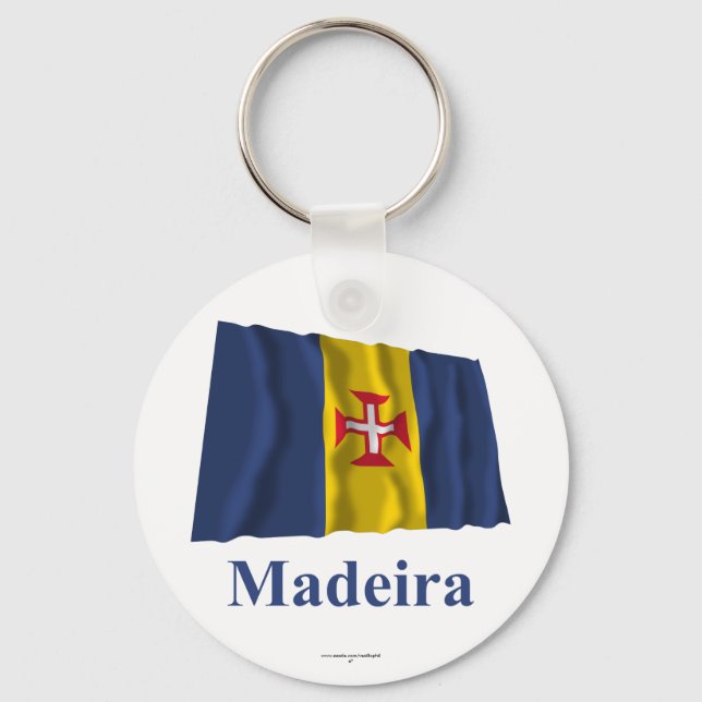 Madeira Waving Flag with Name Keychain (Front)