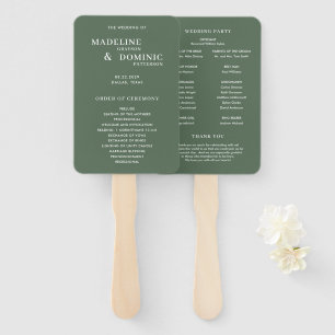 Madeline Forest Green Modern Wedding Program Hand Fan
