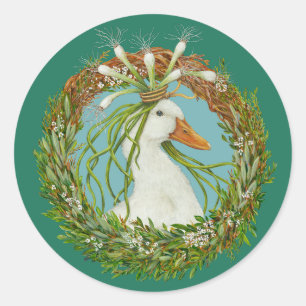 Madeline in spring wreath with teal background classic round sticker