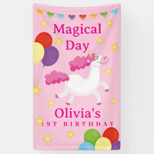 Madical Day first Cute Pink Unicorn Birthday  Banner