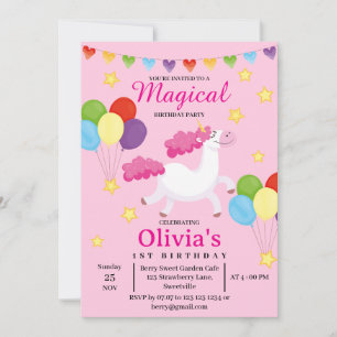 Madical Girls first Cute Pink Unicorn Birthday  Invitation