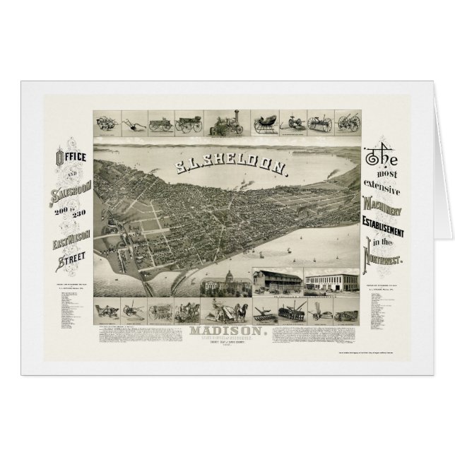 Madison, carte panoramique de WI - 1885 (Devant horizontal)