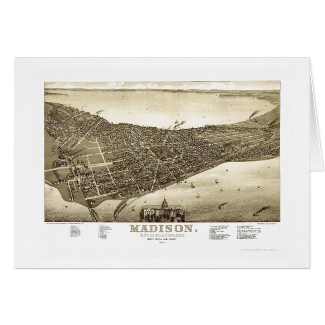 Madison, carte panoramique de WI - 1885b (Devant horizontal)
