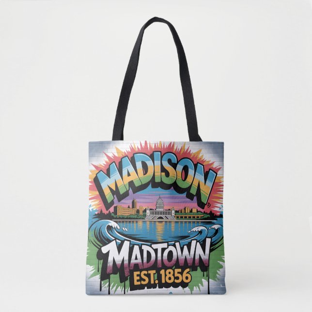 Madison Graffiti Skyline Mural Street Art Design Tote Bag (Front)