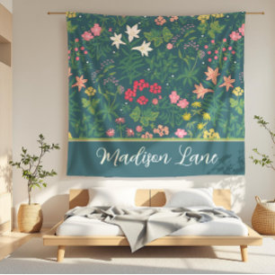 Madison Laine Dark Blue Art Nouveau Floral Field Fleece Blanket