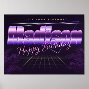 Madison Name Vorname lila retro Poster Geburtstag