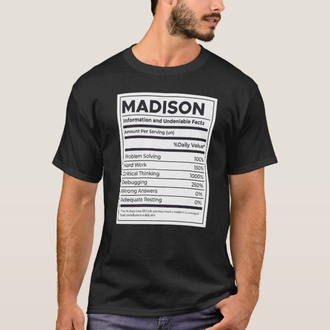Madison Nutrition Information Problem Solving Hard T-Shirt (Front)