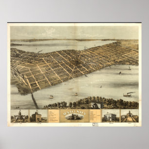 Madison WI 1867 Antique Panoramic Map Poster