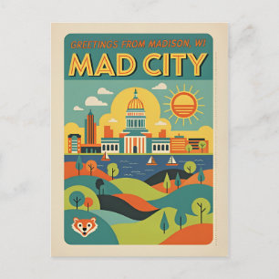 Madison WI “Mad City” Retro Art Postcard