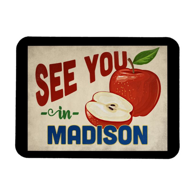 Madison Wisconsin Apple - Vintage Travel Magnet (Horizontal)