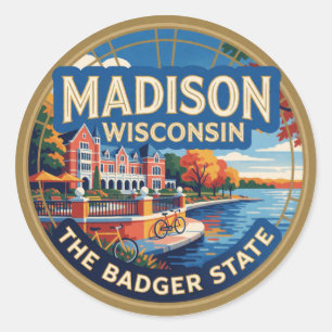 Madison Wisconsin Capital Lakeside Travel  Classic Round Sticker