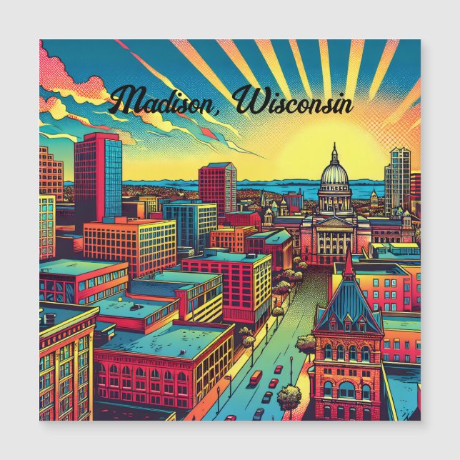 Madison, Wisconsin City Skyline at Sunset (Front)
