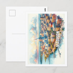 Madison Wisconsin Famous Travel watercolor Postcard