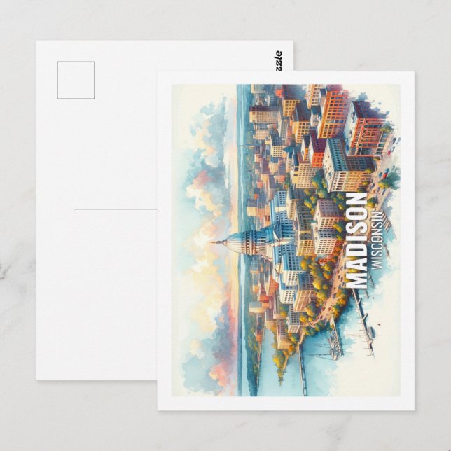 Madison Wisconsin Famous Travel watercolor Postcard (Front/Back)