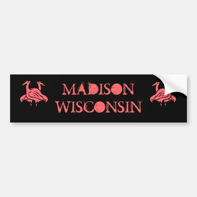 MADISON WISCONSIN & PINK FLAMINGOS BUMPER STICKERS (Front)