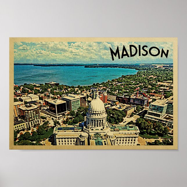 Madison Wisconsin Poster Vintage Travel Skyline (Front)