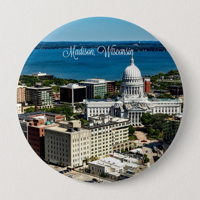 Madison, Wisconsin skyline 4 Inch Round Button (Front)