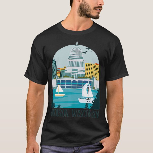 Madison Wisconsin Skyline Vintage Pullover  (Front)