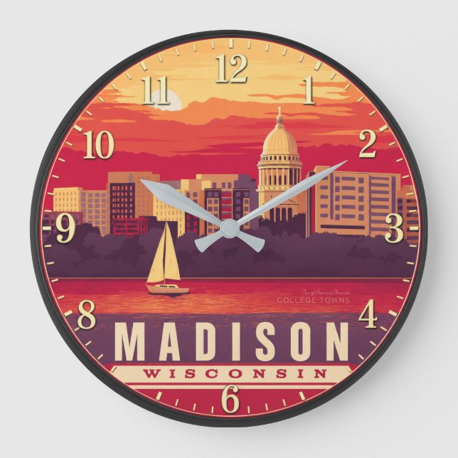 Madison Wisconsin Sunset Large Clock (Front)