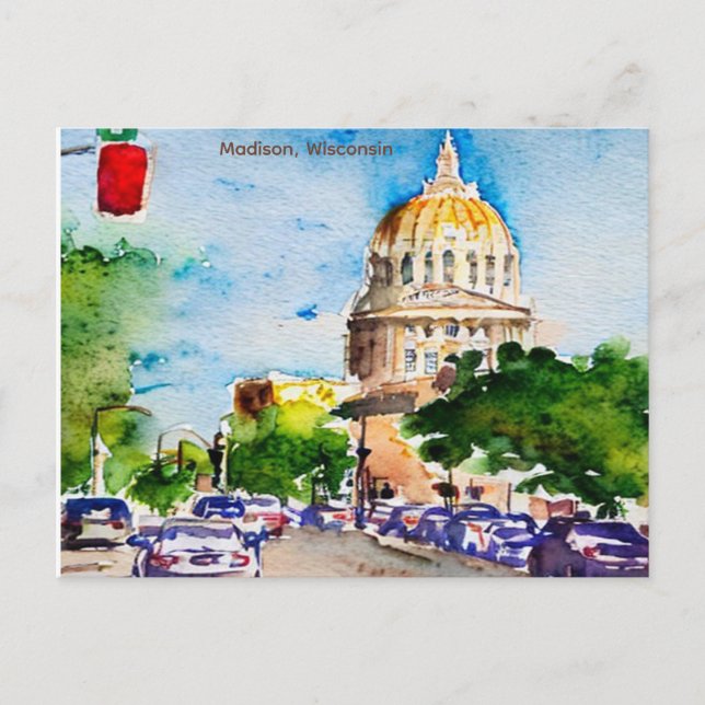Madison, Wisconsin the Capitol watercolor Postcard (Front)