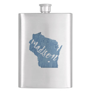 Madison, Wisconsin Wood Grain Hip Flask
