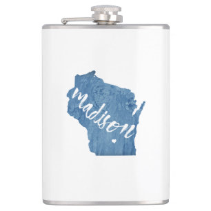 Madison, Wisconsin Wood Grain Hip Flask