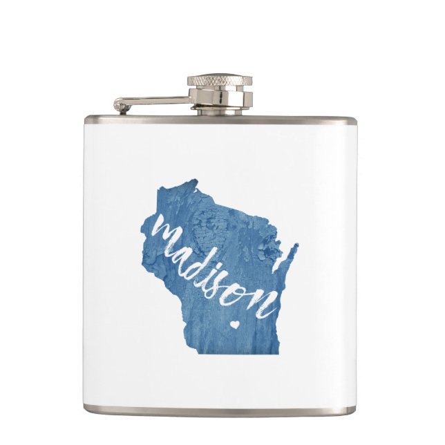 Madison, Wisconsin Wood Grain Hip Flask (Front)