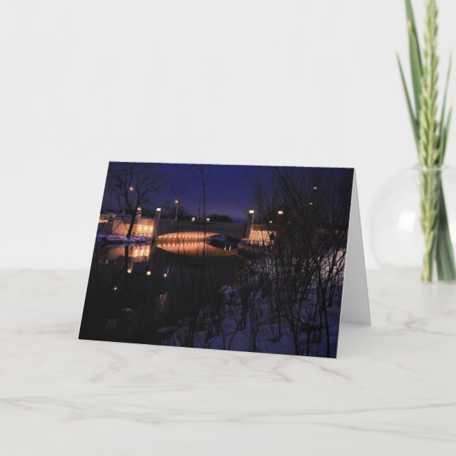 Madison Wisconsin Yahara River Bridge Winter Scene Holiday Card (Front)