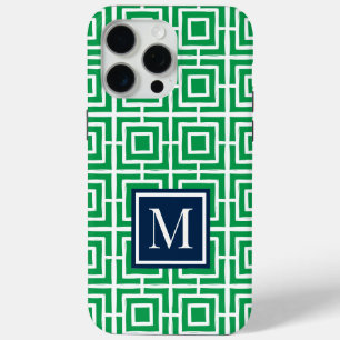MadisonSage Square Lattice Monogram – Green & Navy iPhone 15 Pro Max Case