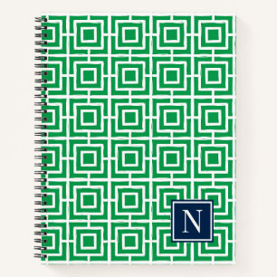 MadisonSage Square Lattice Monogram – Green & Navy Notebook
