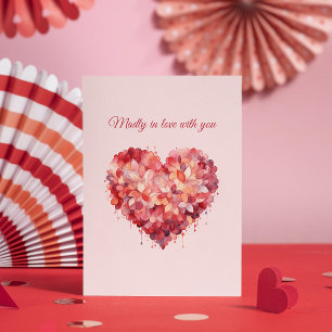 Madly in Love   Floral Heart   Custom Text & Name Holiday Card