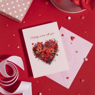Madly in Love   Floral Heart   Custom Text & Name Holiday Card