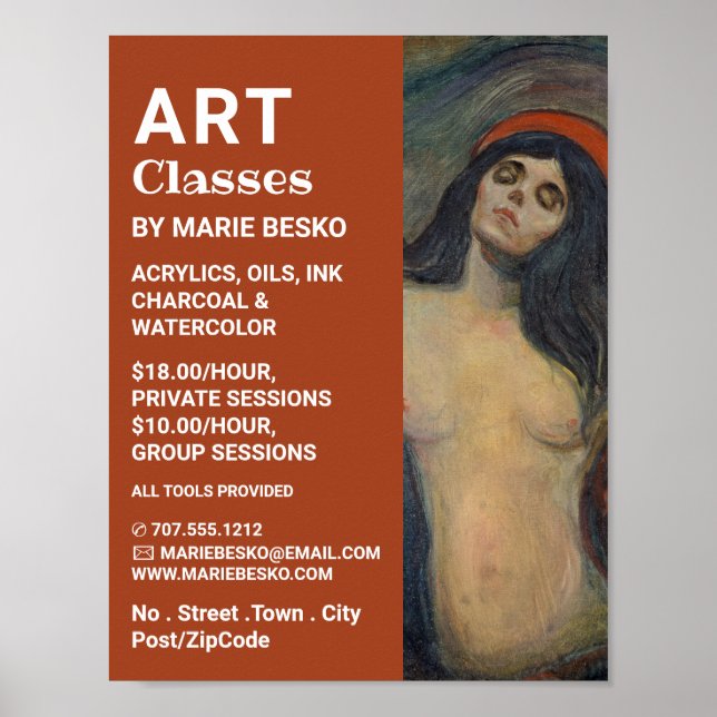 Madonna 1894 Version By Edvard Munch, Art Classes Poster (Front)