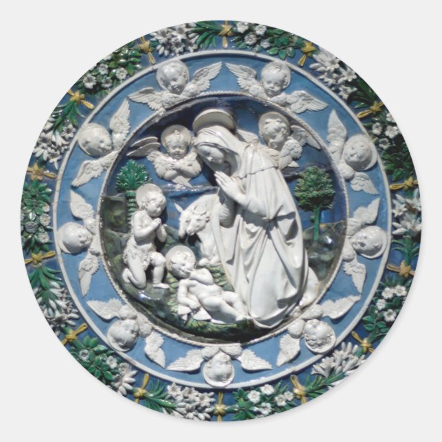 Madonna Adoring the Child by Della Robbia Classic Round Sticker (Front)